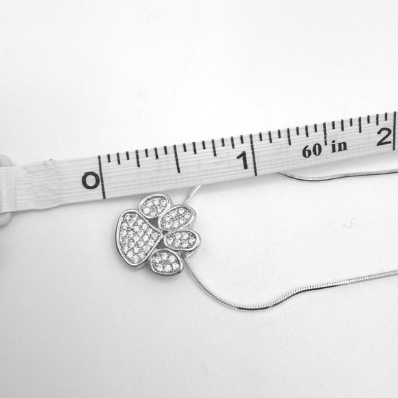 .925 Sterling Silver Cz Paw Print Necklace - Picture 14 of 16